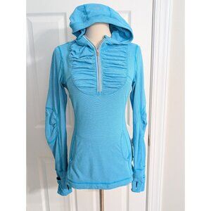 Lululemon Resolution Hoodie Womens 6 Blue Ruched 1/4 Zip Performance Pullover